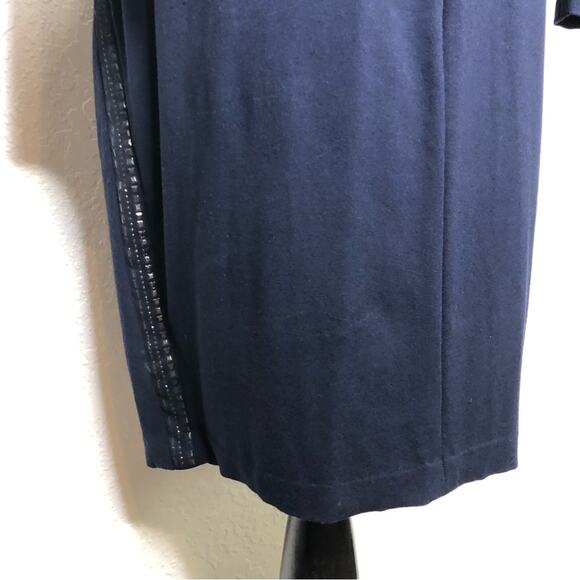 Cache navy blue metallic studded trim faux wrap sheath dress size Medium - Picture 9 of 16